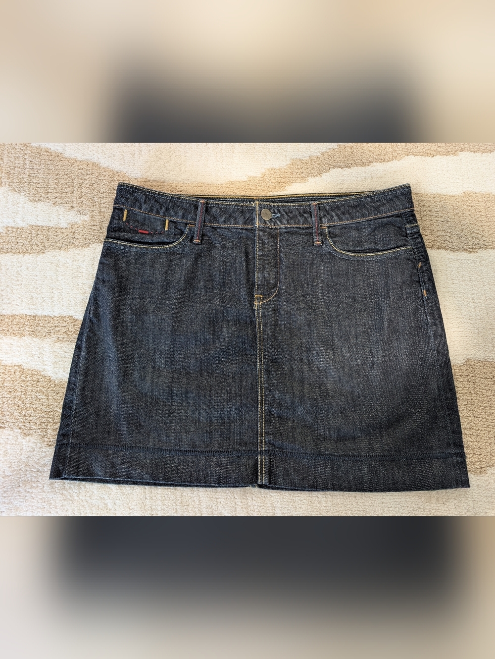 Banana Republic Dark Blue Denim Skirt with Tan Stitching